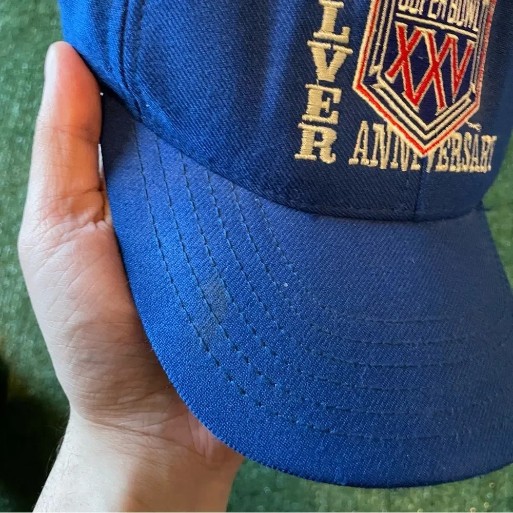Vintage 90s 1991 Super Bowl XXV 25 NFL Snapback Hat Cap Silver Anniversary Blue